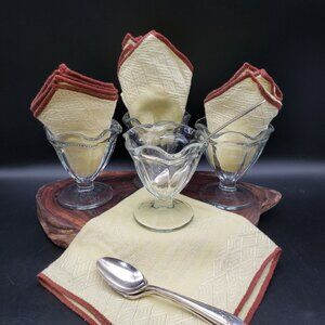 Vintage Ice Cream Sundae Set | Anchor Hocking + Queen Bess Spoons (12pc)